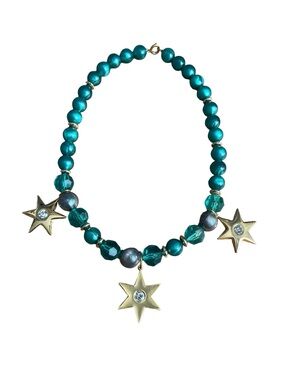 Gold Star Teal Beaded Necklace - Women Jewelry